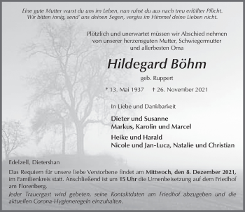Traueranzeige von Hildegard Böhm von FZ