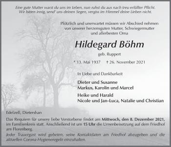 Traueranzeige von Hildegard Böhm