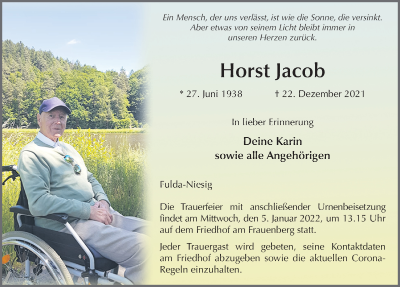  Traueranzeige für Horst Jacob vom 31.12.2021 aus FZ