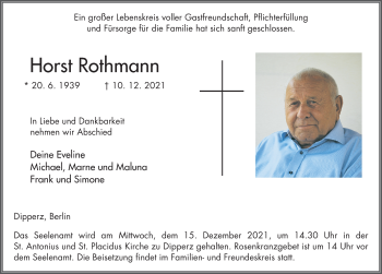 Traueranzeige von Horst Rothmann von FZ