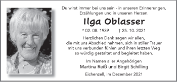 Traueranzeige von Ilga Oblasser von FZ