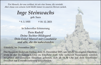 Traueranzeige von Inge Steinwachs von FZ