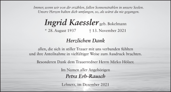 Traueranzeige von Ingrid Kaessler von FZ