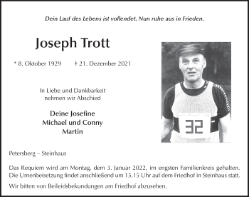 Traueranzeige von Joseph Trott