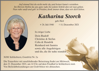 Traueranzeige von Katharina Storch von FZ