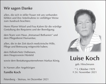 Traueranzeige von Luise Koch von FZ