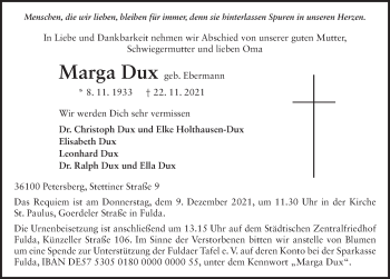 Traueranzeige von Marga Dux von FZ