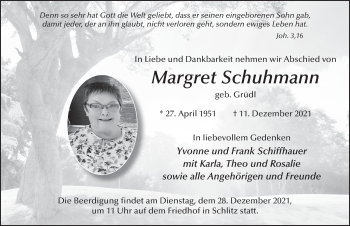 Traueranzeige von Margret Schuhmann von FZ