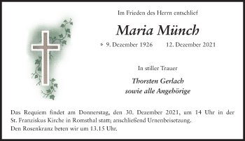 Traueranzeige von Maria Münch von FZ