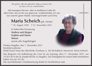 Traueranzeige von Maria Scheich von FZ