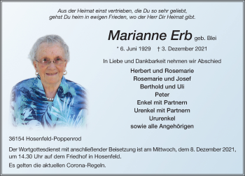 Traueranzeige von Marianne Erb von FZ