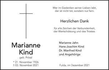 Traueranzeige von Marianne Kind von FZ