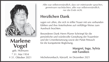 Traueranzeige von Marlene Vogel von FZ