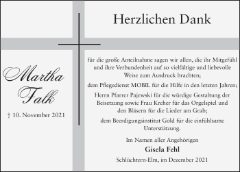 Traueranzeige von Martha Falk von FZ