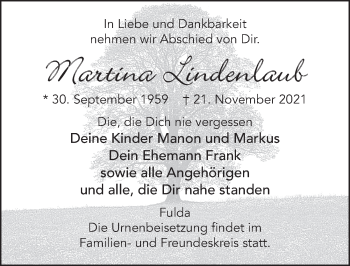 Traueranzeige von Martina Lindenlaub von FZ
