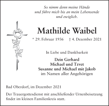 Traueranzeige von Mathilde Waibel von FZ