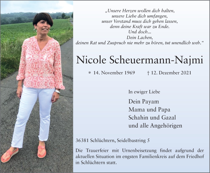  Traueranzeige für Nicole Scheuermann-Najmi vom 15.12.2021 aus FZ