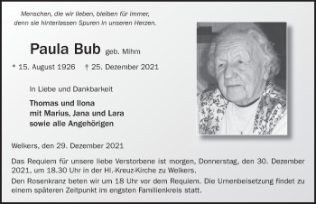Traueranzeige von Paula Bub von FZ