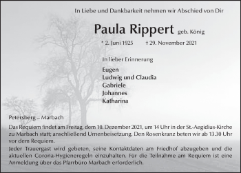 Traueranzeige von Paula Rippert von FZ