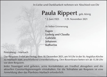 Traueranzeige von Paula Rippert