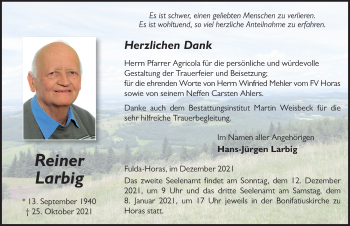 Traueranzeige von Reiner Larbig von FZ