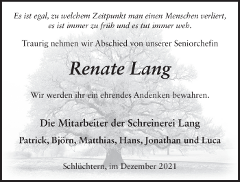 Traueranzeige von Renate Lang von FZ