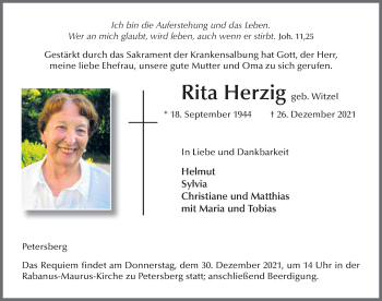 Traueranzeige von Rita Herzig