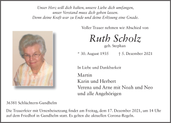 Traueranzeige von Ruth Scholz von FZ