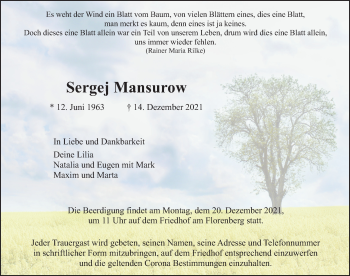 Traueranzeige von Sergej Mansurow von FZ
