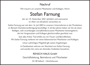 Traueranzeige von Stefan Farnung von FZ