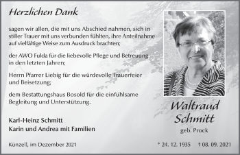 Traueranzeige von Waltraud Schmitt von FZ