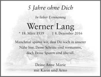 Traueranzeige von Werner Lang von FZ