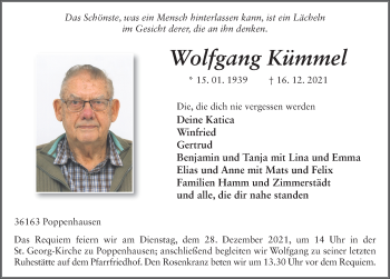 Traueranzeige von Wolfgang Kümmel von FZ