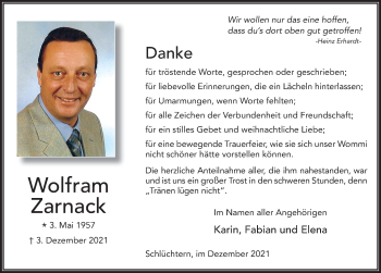 Traueranzeige von Wolfram Zarnack von FZ
