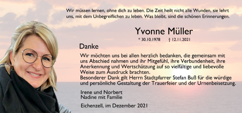  Traueranzeige für Yvonne Müller vom 29.12.2021 aus FZ