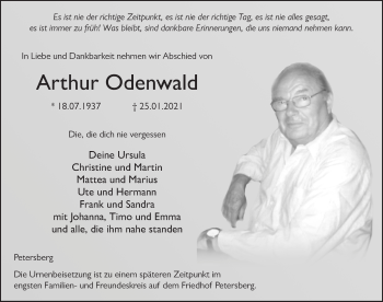 Traueranzeige von Arthur Odenwald von FZ