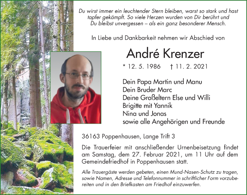  Traueranzeige für Andre Krenzer vom 23.02.2021 aus FZ