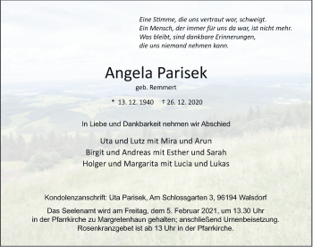 Traueranzeige von Angela Parisek von FZ