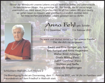 Traueranzeige von Anna Fehl von FZ