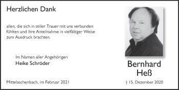 Traueranzeige von Bernhard Heß von FZ