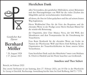 Traueranzeige von Bernhard Möller von FZ