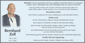 Traueranzeige von Bernhard Zell von FZ