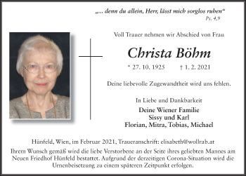 Traueranzeige von Christa Böhm von FZ