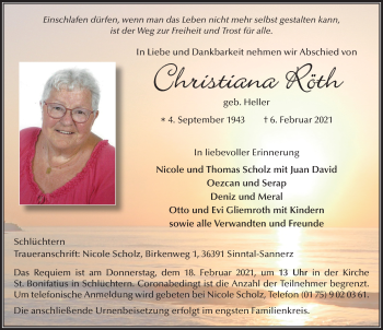 Traueranzeige von Christiana Röth von FZ