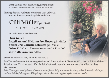 Traueranzeige von Cilli Müller von FZ