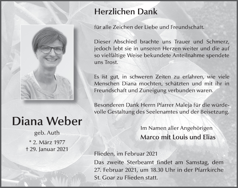  Traueranzeige für Diana Weber vom 26.02.2021 aus FZ