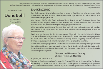 Traueranzeige von Doris Bohl von FZ