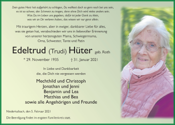 Traueranzeige von Edeltrud Hüter von FZ