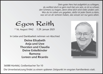 Traueranzeige von Egon Reith von FZ