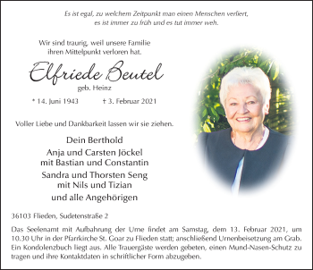 Traueranzeige von Elfriede Beutel von FZ